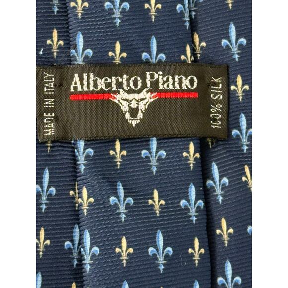 Alberto Piano Silk Tie Dark Blue with Fleur-de-lis Pattern 59.5" - Picture 4 of 5